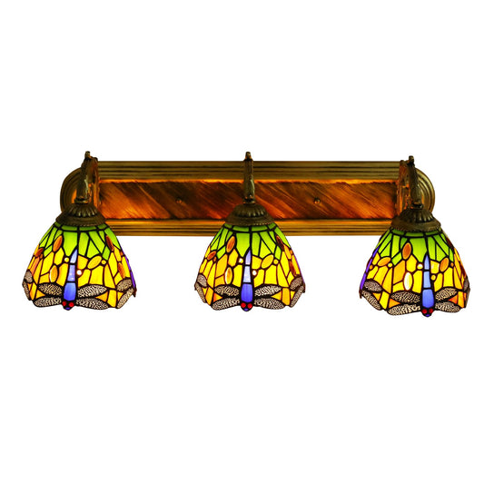 LNUJIUN Retro Dragonfly Wall Sconce Lamp, 3 Head Wall Lamp Vanity Light Fixtures, Colorful Glass Tiffany Wall Sconce Lighting E27 Antique Light