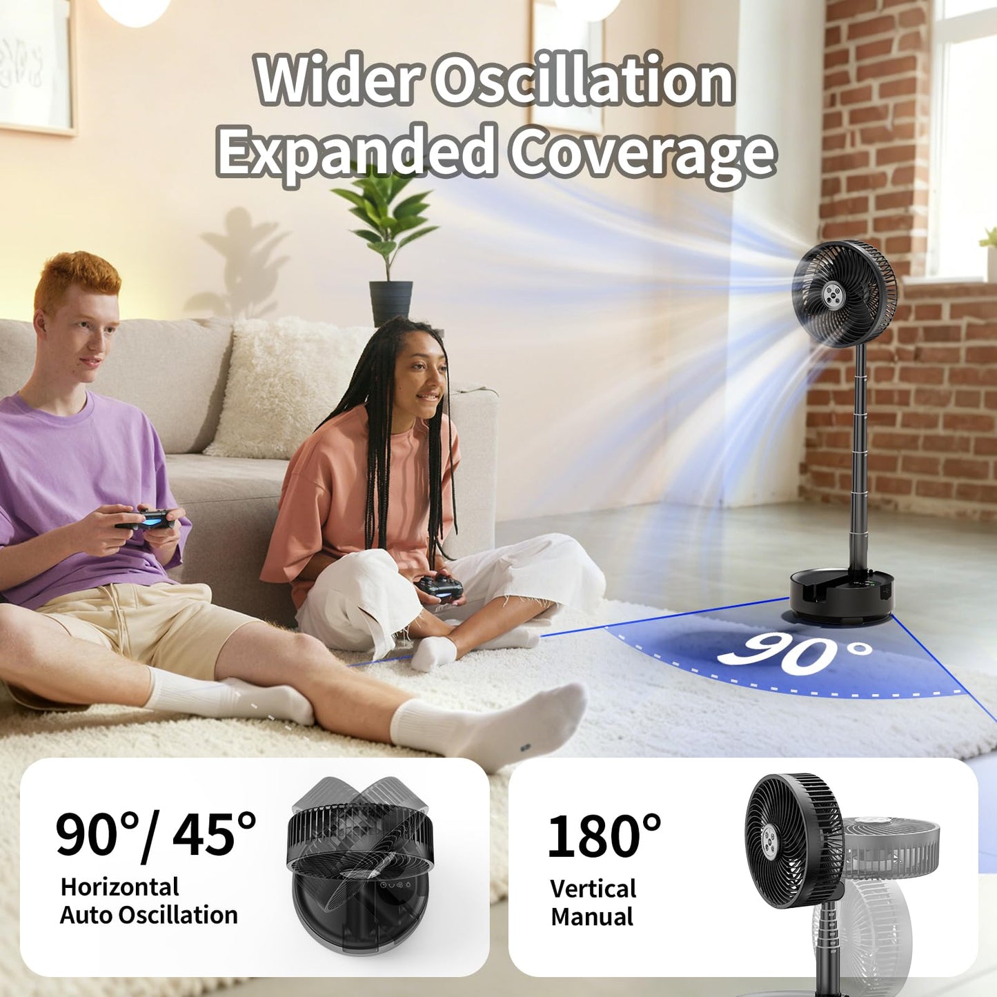 Socool 40000mAh Battery Operated Foldable Fan,Rechargeable Standing Fan, Remote Control & Colorful Light, Oscillating Telescopic, Timer & Digital