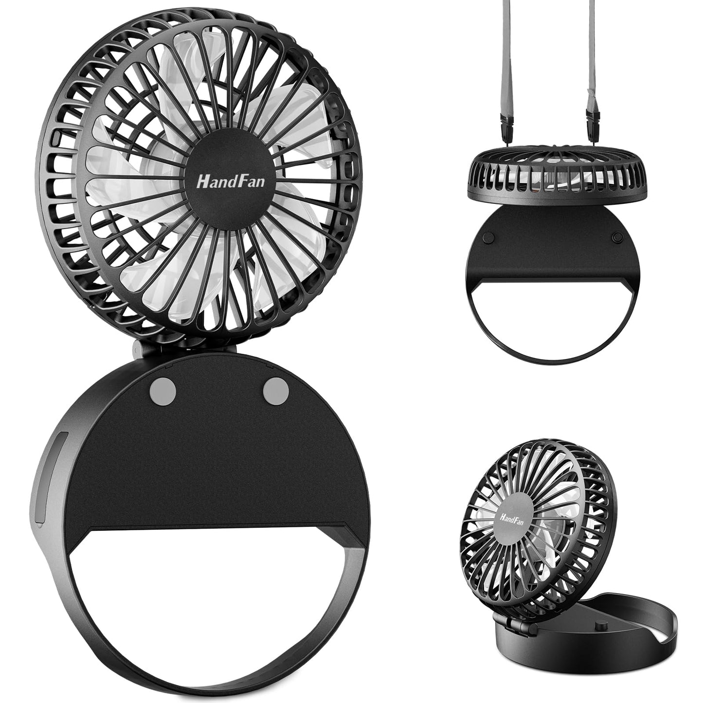 HandFan Portable Mini Fan, Personal Necklace Fan, 3 IN 1 Hand Fans, Small Pocket Fans with Unique Magnetic Switch, Battery Operated, for Travel