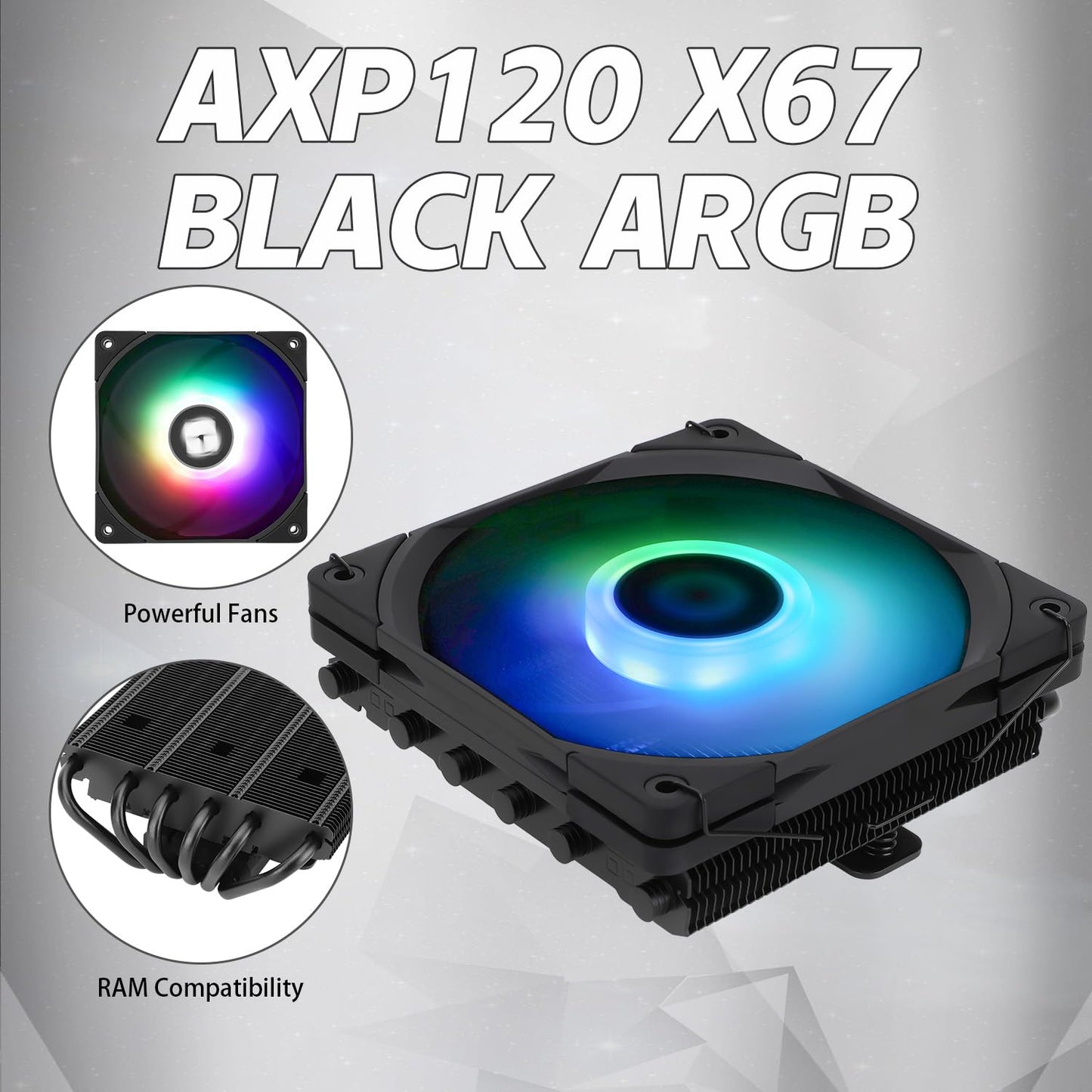 Thermalrlght AXP120-X67 Black ARGB Low Profile CPU Air Cooler with Quite 120mm TL-C12015B-S PWM Fan, 6 Heat Pipes, 67mm Height, for AMD AM4 AM5/Intel