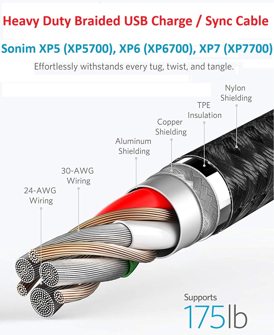 BELTRON Sonim XP5/XP6/XP7 Charger, Heavy Duty Braided USB Charge/Sync Cable with Magnetic Contacts for Sonim XP5700/XP6700/XP7700 Phones (Premium