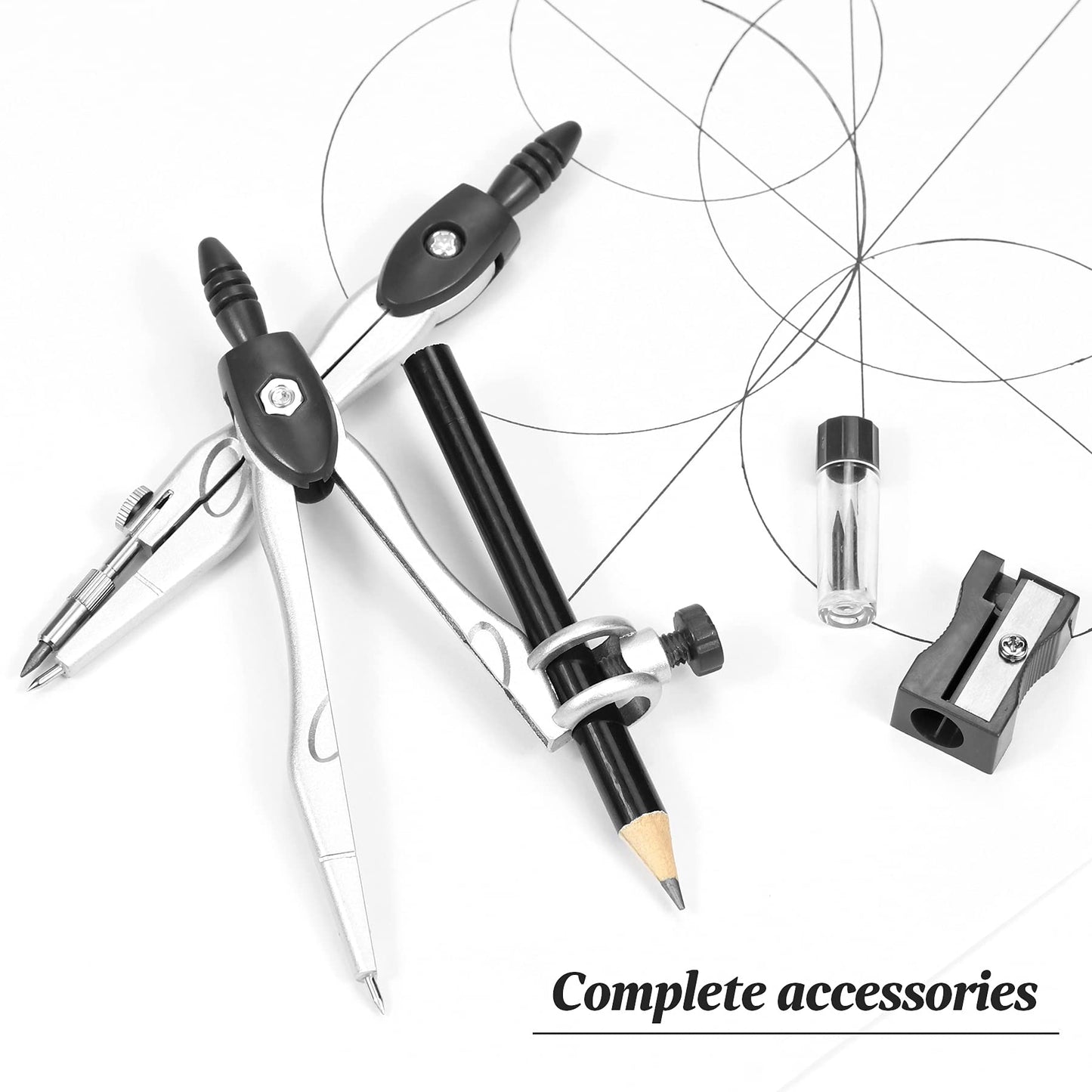 Unjoo Math Geometry Kit Sets 10 Piece Student Supplies, Compass Set, Black