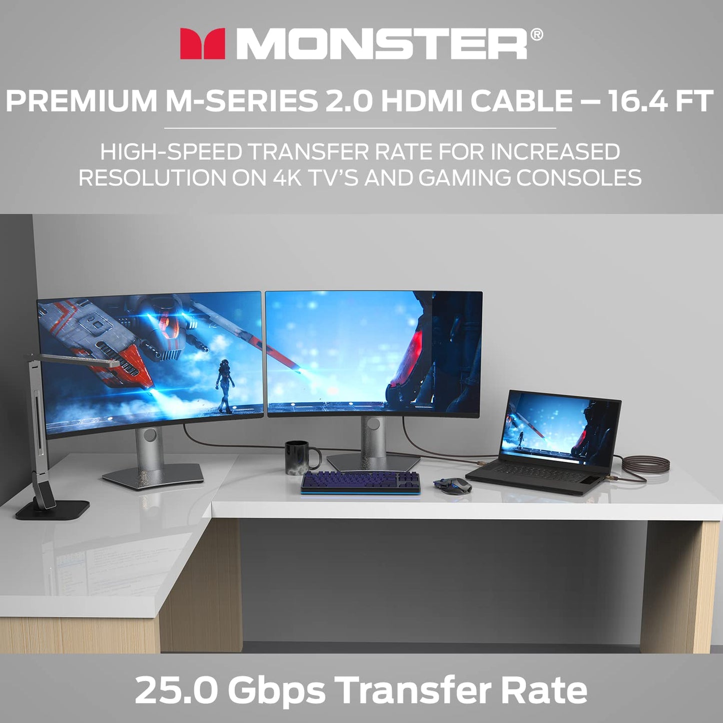 Monster M-Series 2000 Certified Premium Ultra High Speed HDMI Cable - 2.0 4K 60Hz, 25 Gbps - 5 Meters (16.4 Ft)