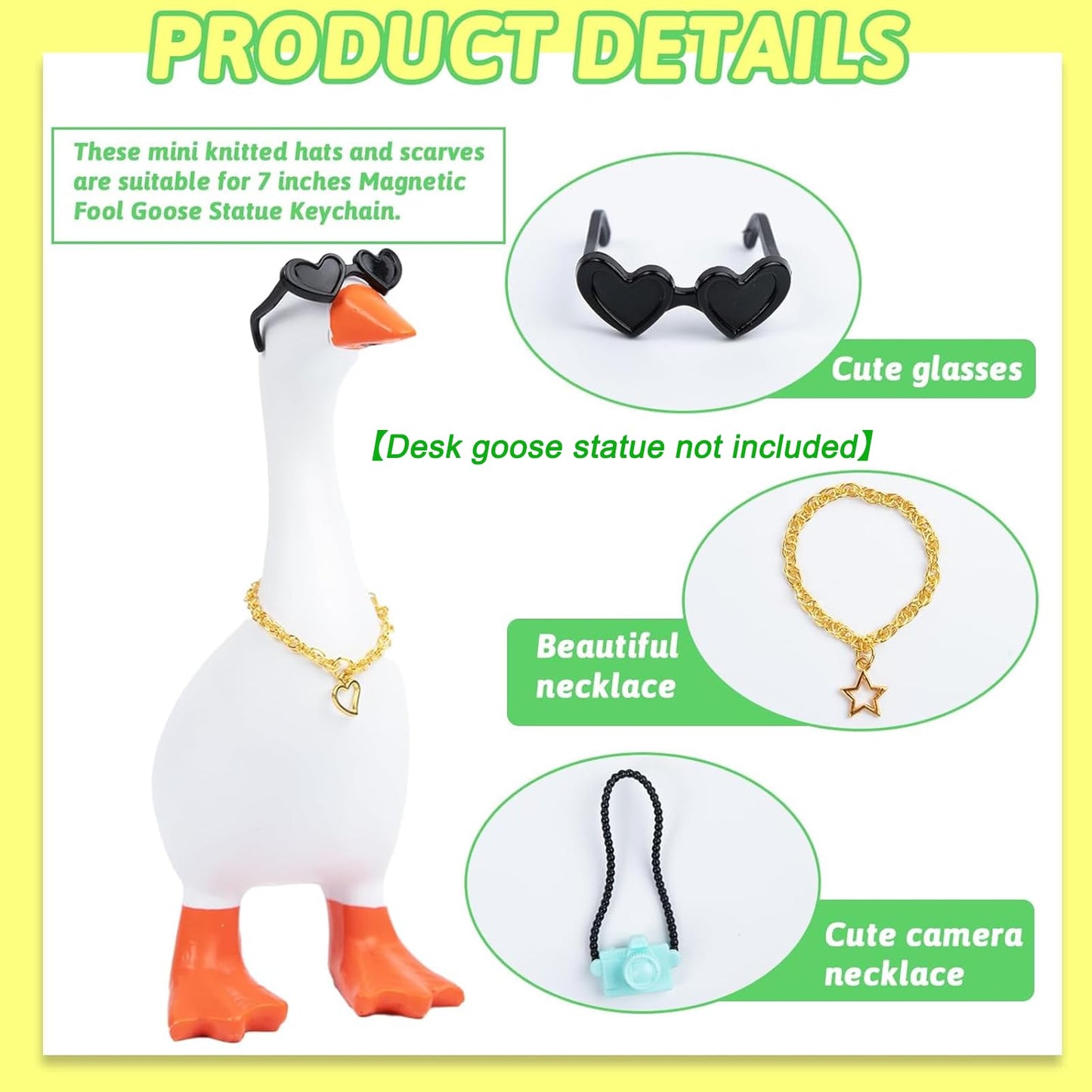 Neowedding 6 Set 7inch Desk Goose Outfits Mini Chain Collar and Sunglasses Small Desk Goose Costume Funny Mini Porch Goose Decor Accessories for…