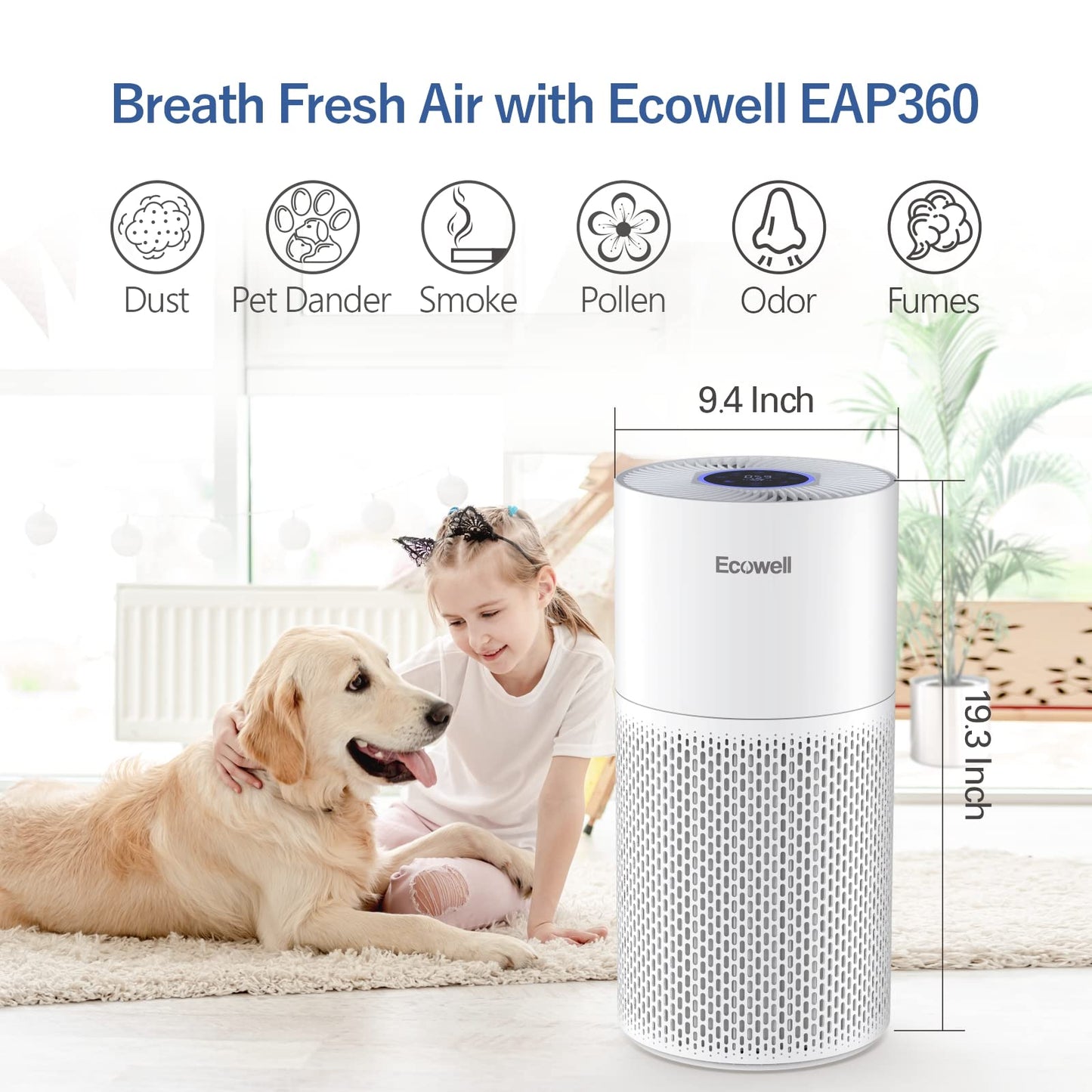 Air Purifiers for Home Large Room with Air Quality Sensor, Covers Up to 1640 Sq Ft, HEPA Filter, 360°Air Intake, Remove 99.97% Mold, Pet Dander, Dust