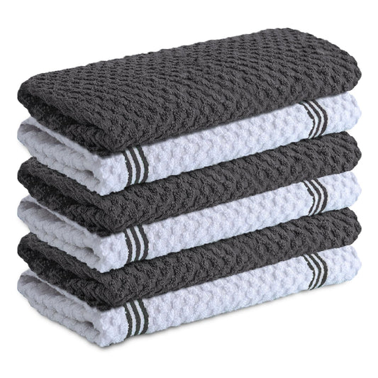 Infinitee Xclusives 100% Cotton Kitchen Towels – 15x25” Ultra Soft, Super Absorbent Terry Dish Towels, Grey