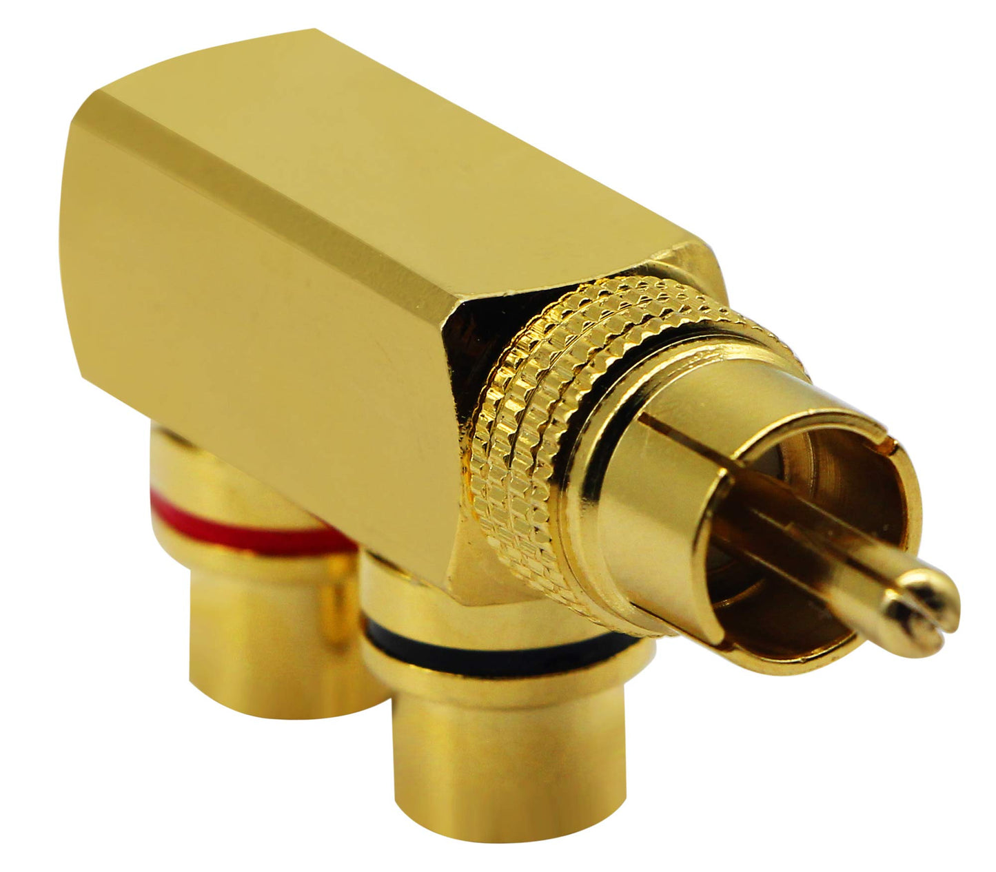 zdyCGTime RCA Splitter Adapter,90 Degree Right Angle RCA Male to 2 RCA Female Plug Audio Video Splitter Adapters Gold-Plated Metal Connector M/F(2