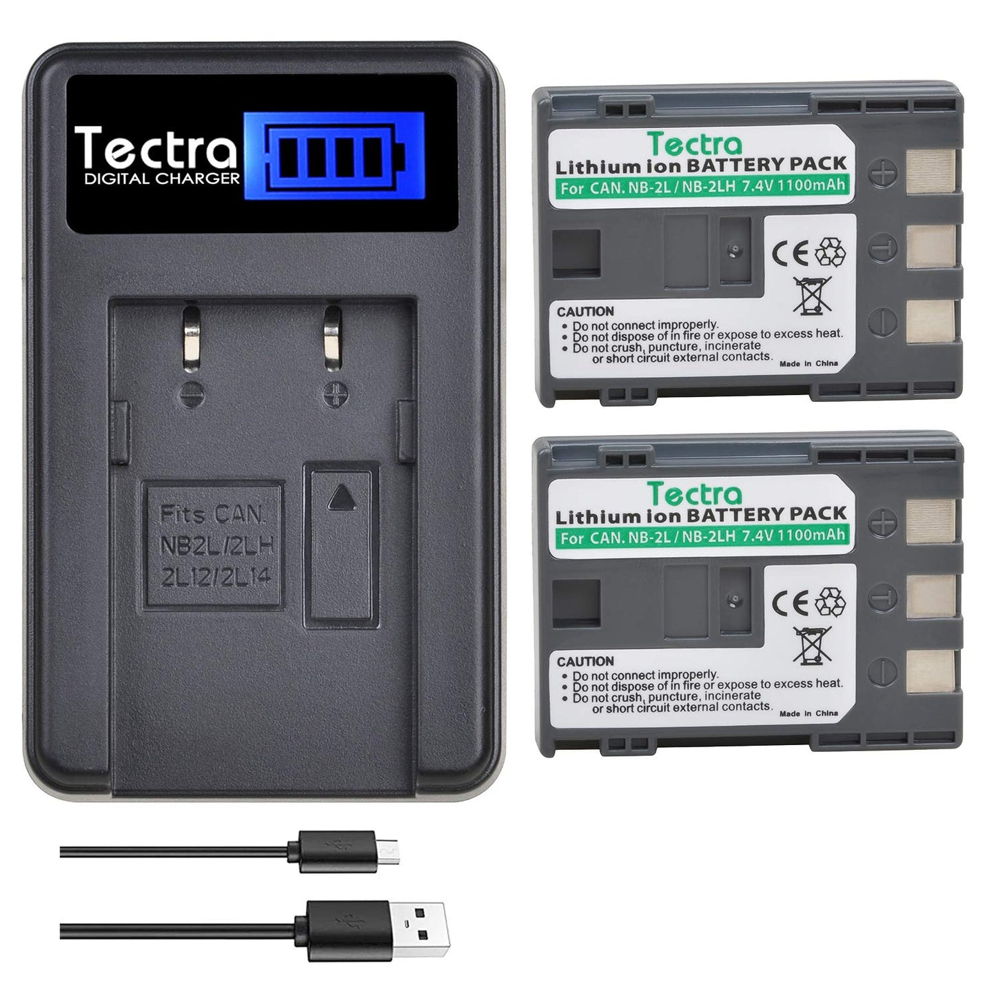 Tectra 2-Pack NB-2L NB-2LH Battery + Rapid LCD Display USB Charger for Canon PowerShot G7 G9 S30 S40 S45 S50 S60 S70 S80 DC410 DC420 VIXIA HF R10 HF