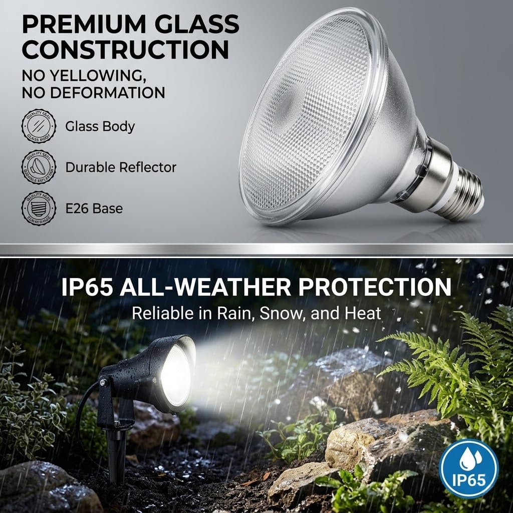 Glass Reflector PAR38 LED Bulbs,Warm White Light,18W,Indoor/Outdoor Flood Light,Waterproof,4-Pack,150W Halogen Equivalent,LED PAR38 Soft White