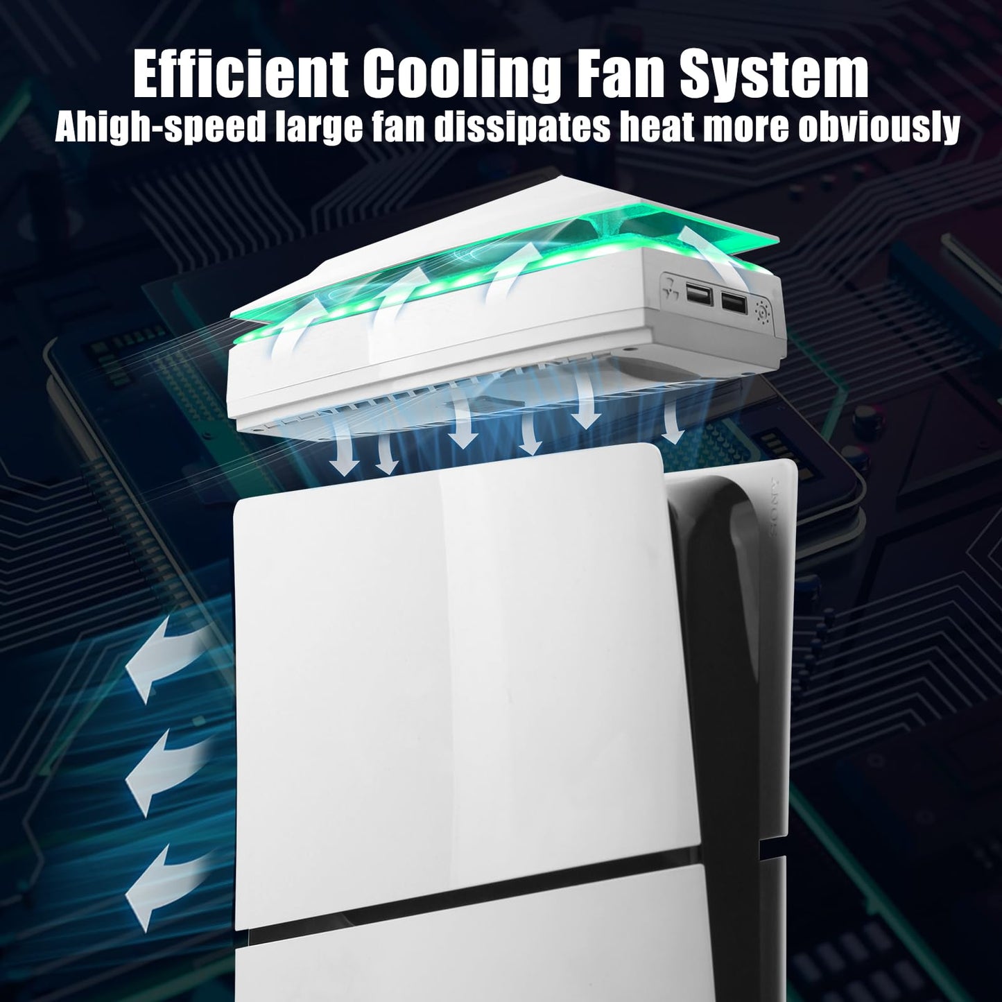 Raryars Console Cooling Fan for PS5 Slim with Dust Cover Colorful LED Light for PS5 Slim Console Disc Edition & Digital Edition Silent Absorb Fan