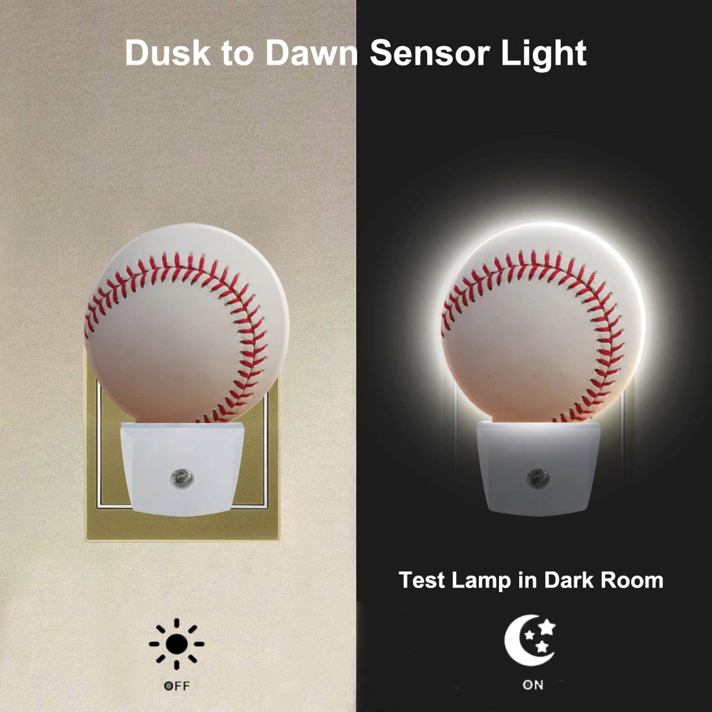 Uanvaha Home Baseball Decorative Night Light Sports Theme White and Red Baseball Laces Softball Laces Night Lights Plug into Wall with Dusk to Dawn