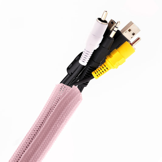 Pixio 10FT Tubing Cable Sleeve - Pink 1/2 inch Flexible Cable Management Sleeve for PC, Gaming, TV & Office, Wire Organizer for Desk Cable Cleanup