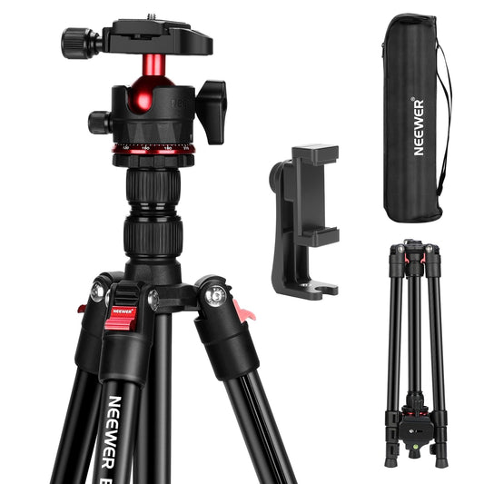 NEEWER Basics Travel Tripod for Camera, 72" Compact Lightweight Portable DSLR Stand, Ball Head, Arca Type QR Plate, Cell Phone Holder Compatible