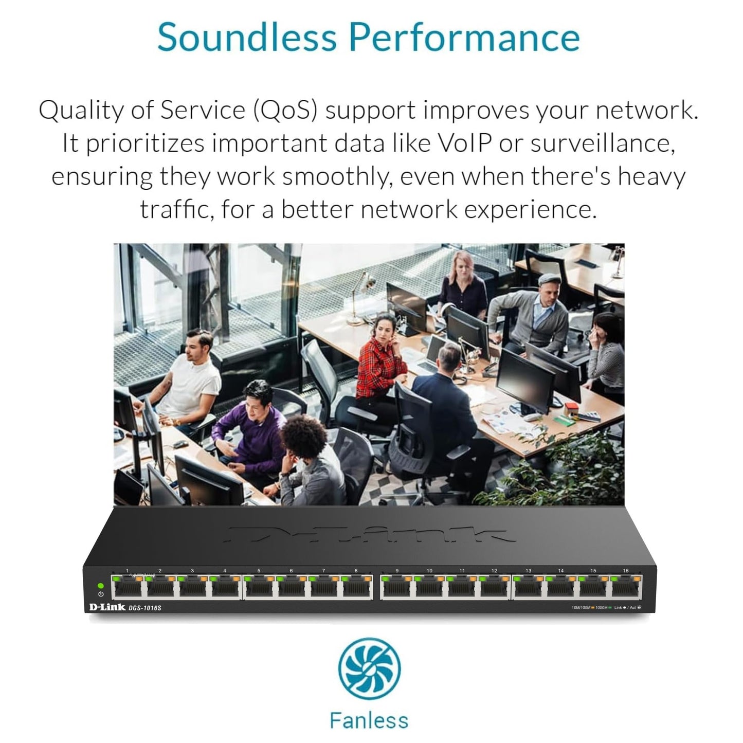 D-Link Ethernet Switch, 16 Port Gigabit Slim Switch Plug and Play, Unmanaged, Metal Housing, Quiet Fanless Design, IEEE 802.3az EEE, 5-Year Limited
