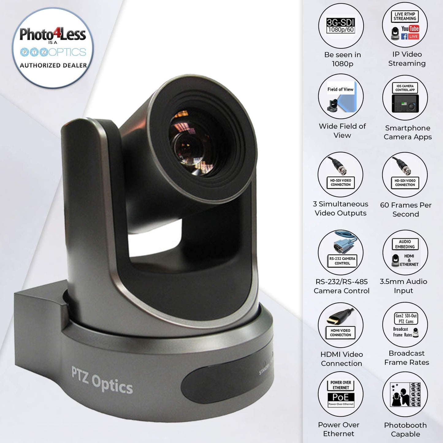 PTZOptics 30X SDI Gen 2 Live Streaming Broadcast Camera, Grey+ HuddleCamHD HC-Joy-G3 3rd Generation Serial PTZ Joystick