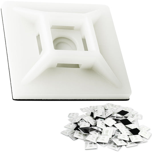 Large, Premium Zip Tie Adhesive-Backed Mounts 100 Pk by Phyxology Supply. Pro-Grade, UV White Cable Tie Bases: 1.1 in x 1.1 in. Screw-Hole Anchor