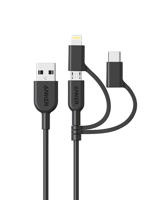 Anker Powerline II 3-in-1 Cable, Lightning/Type C/Micro USB Cable for iPhone, iPad, Huawei, HTC, LG, Samsung Galaxy, Sony Xperia, Android Smartphones