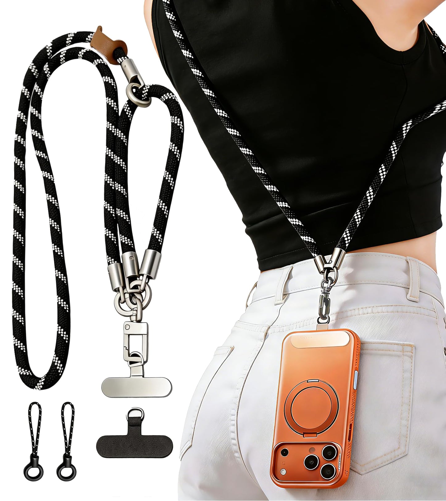 Multifunction 3-in-1 Phone Lanyard, Anti Theft Crossbody and Wrist Lanyard, Comfortable Skin-Friendly Neck Wrist Strap with Premium Metal Buckles, 1
