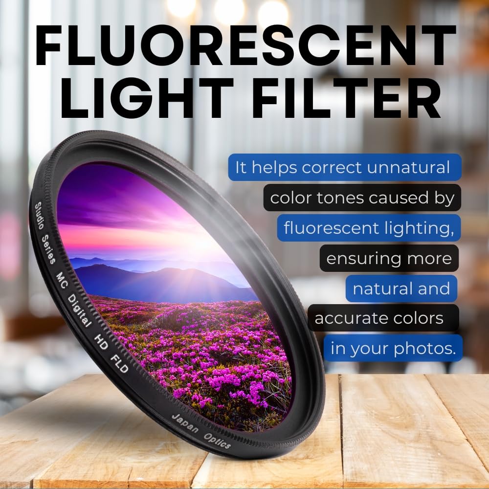 58mm Multi-Coated 3 Piece Filter Kit (UV-CPL-FLD) for DSLR Canon EOS Rebel 70D 77D 80D 90D T8i T7 T7i T6i T6s T6 T5i T5 T4i T3i T100 SL1 SL2 SL3