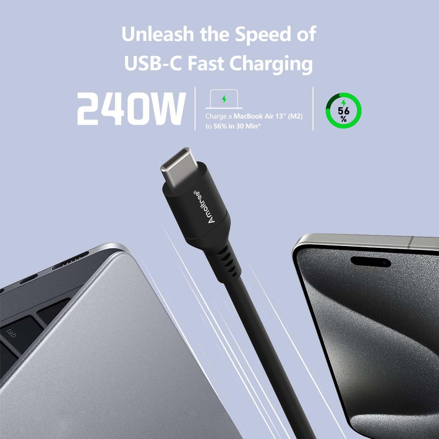 USB C to USB C Cable, Amaitree[Universal 60W/100W/240W]3Ft Fast Charging 240W TPE USB C Cord, 5A iPhone USB C Car Play Charging Data Cable iPhone