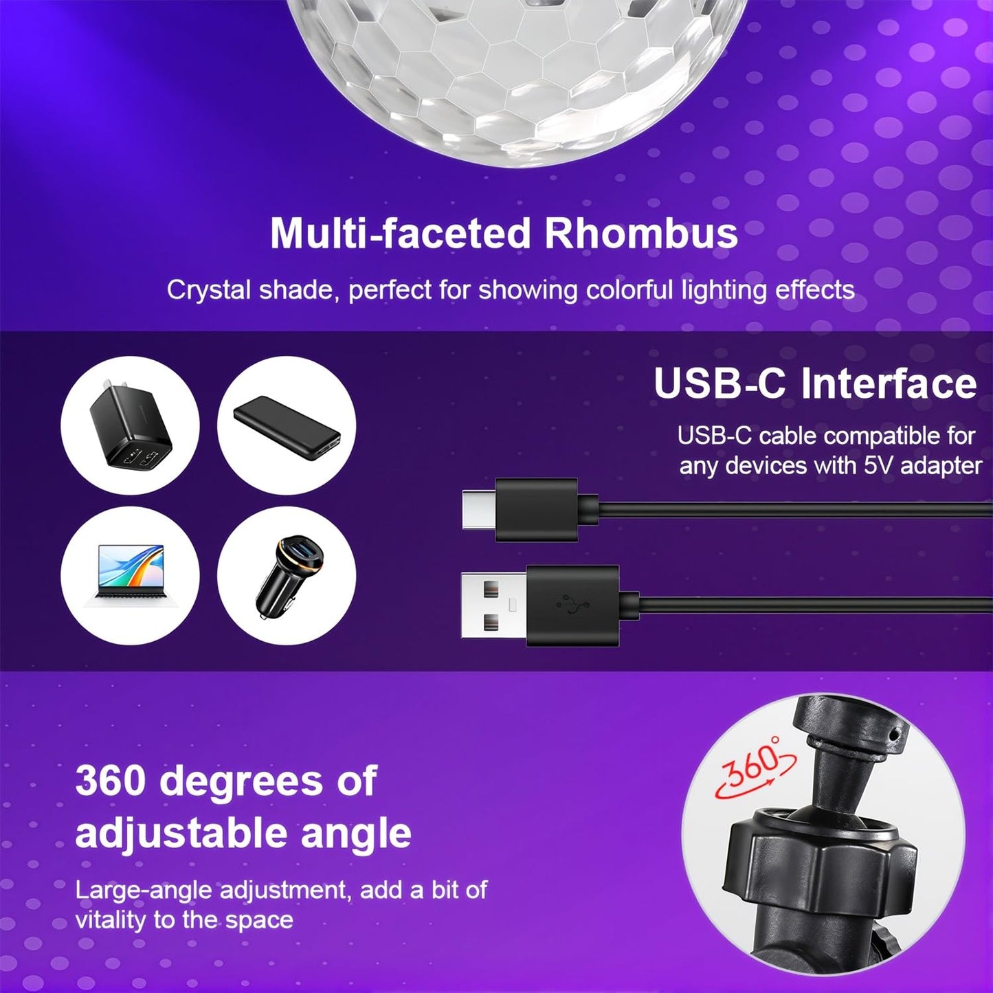 2-Pack Rechargeable Disco Ball Light Indoor Sound Activated Party Lights