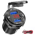 [Upgraded Version] Quick Charge 3.0 Dual 12V USB Car Charger, Aluminum Socket with Red Digital Voltmeter, Waterproof Car Outlet with Power Switch