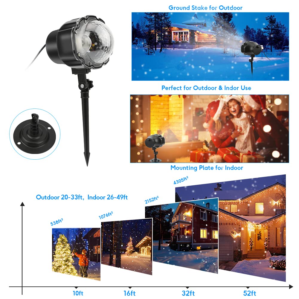 Christmas Snowfall Lights Projector Outdoor,Indoor Holiday Projector Lights with Remote Control, Rotating Snow Falling Projector Lamp for Halloween