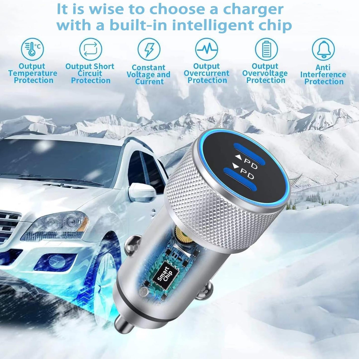 iPhone 17 16 15 Car Charger, 20W Dual Port USBC Fast Car Charger with 20W PD Type C Adapter + 2Pack 3FT USB C to C Charging Cable Fast Charging