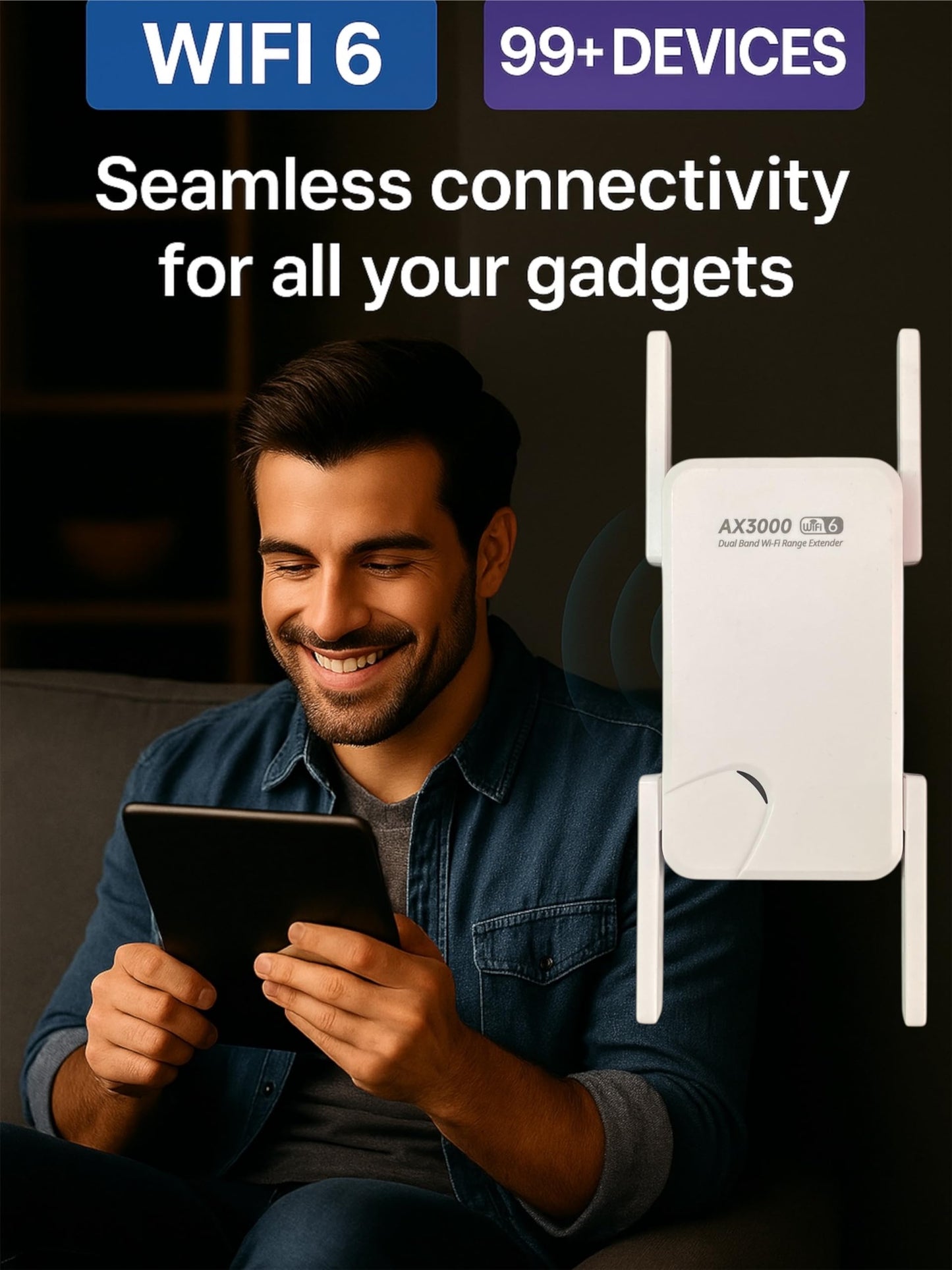 2026 AX3000 WiFi 6 Range Extender - Dual Band (2.4GHz & 5.8GHz), High-Speed WiFi Booster with Gigabit Ethernet Port, Access Point Mode, No App Needed
