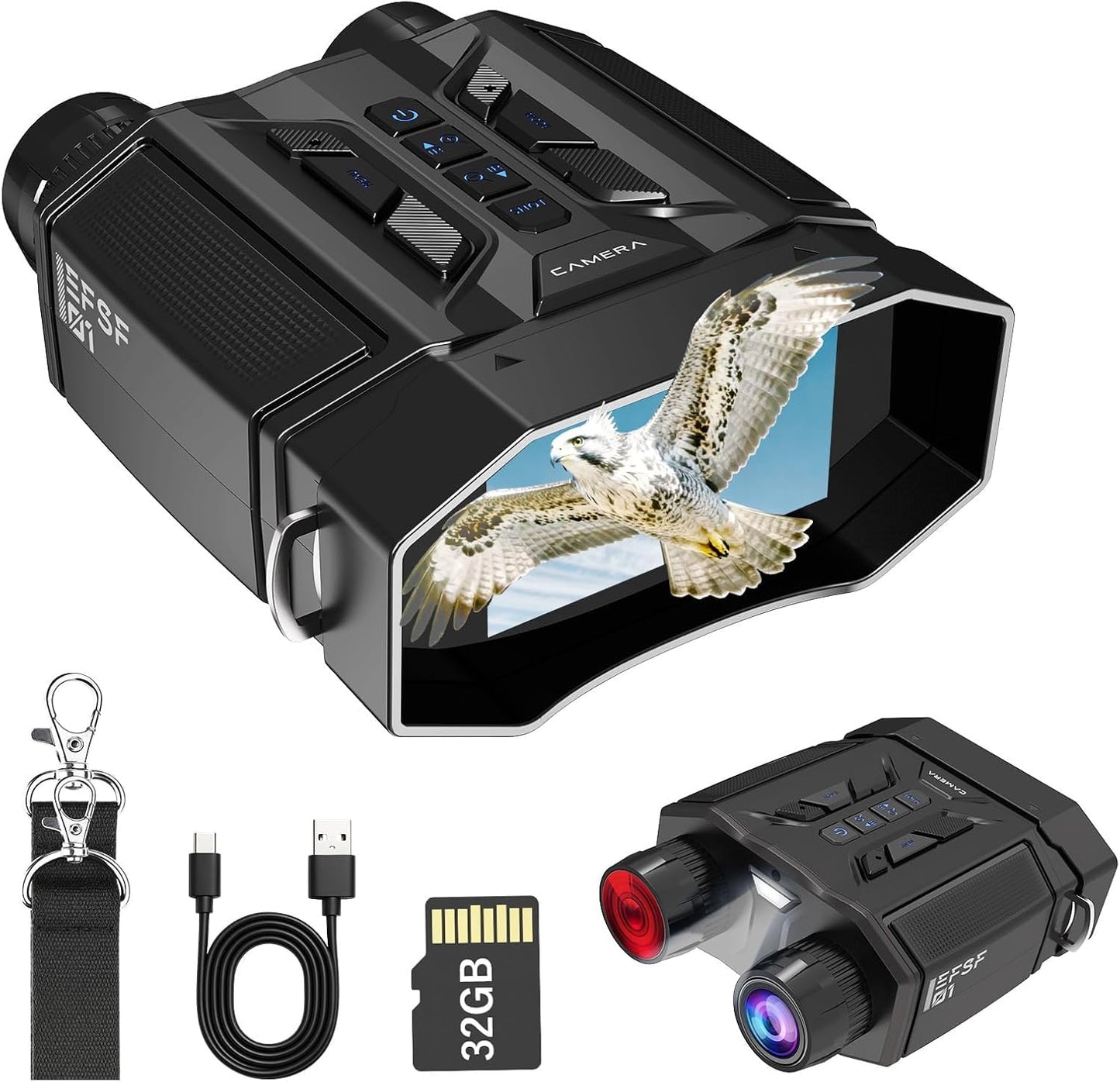 Night Vision Goggles & Binoculars with 1080P Video Camera, 4000mAh Rechargeable Battery, 32GB Card & 3" Screen, Backlit Buttons, 984ft Viewing Range