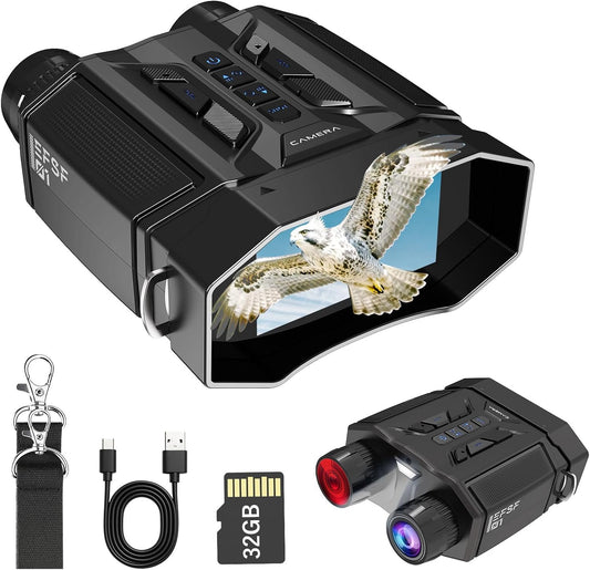 Night Vision Goggles & Binoculars with 1080P Video Camera, 4000mAh Rechargeable Battery, 32GB Card & 3" Screen, Backlit Buttons, 984ft Viewing Range