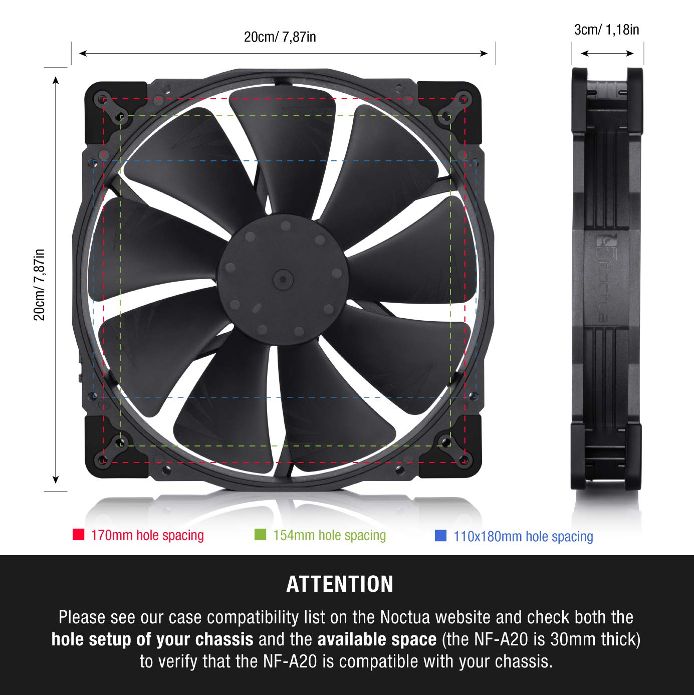 Noctua NF-A20 PWM chromax.Black.swap, Premium Quiet Fan, 4-Pin (200x30mm, Black)