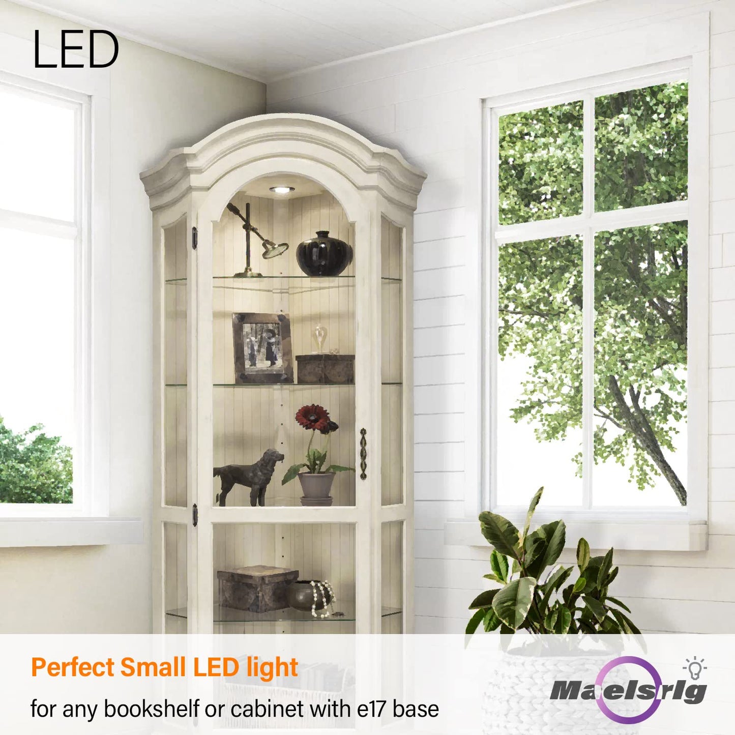 Maelsrlg E17 R14 LED Bulb Dimmable 4W(40W Equivalent) Small Light Bulb, E17 Intermediate Base, 300 Lumens, Curio Cabinet Light Bulb, Daylight White