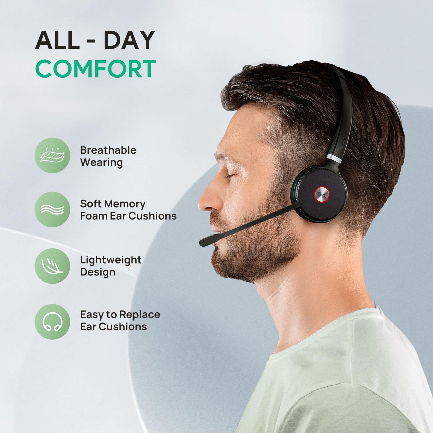 Yealink WH62 Mono UC DECT Wireless Headset 525 ft Range for Zoom Skype Certified Work Headset with 2X Noise Canceling Mic for IP Phone and Computer