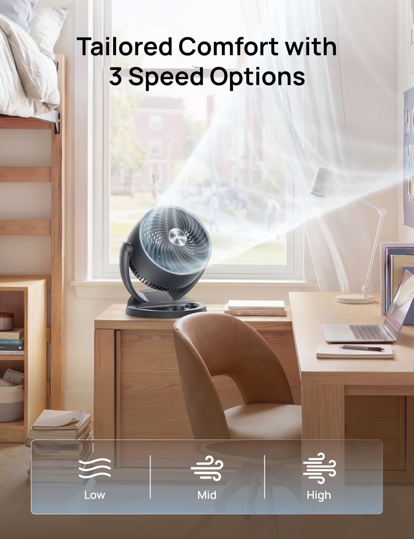 DREO Desk Fan, 12-Inch Air Circulator Fan for Bedroom, 70ft Powerful Airflow, 120° Tilt Adjustment, 25dB Ultra-Quiet, 3 Speeds Small Table Fan
