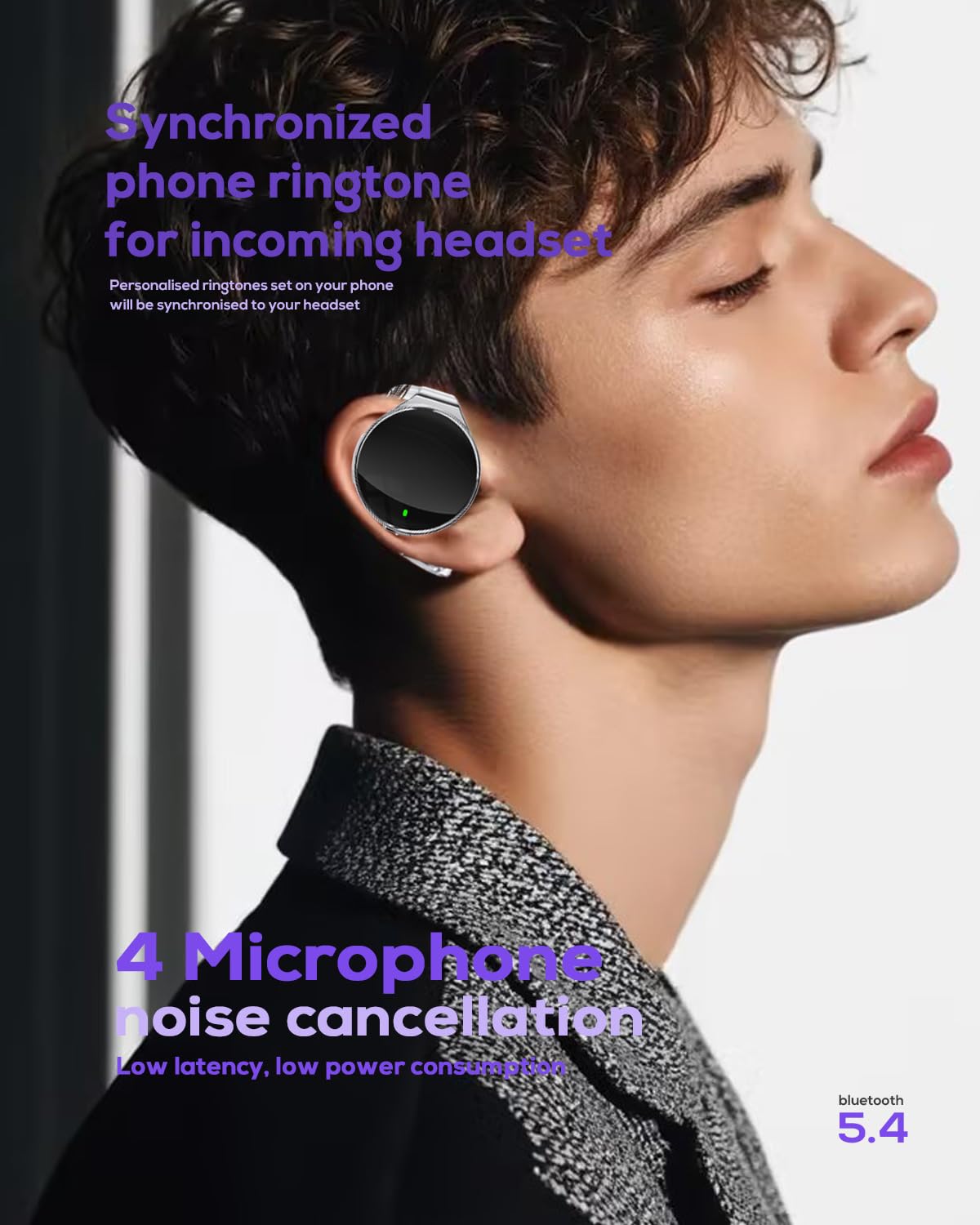 On Ear Headphones Bluetooth 5.4, Noise Cancelling Open Ear Headphones Wireless, Water-Drop Shaped Clip On Sport Headset Bluetooth with 4 Microphone…