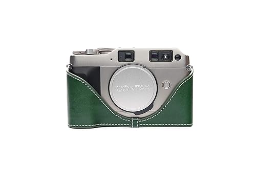 Contax G1 Case, BolinUS Handmade Genuine Real Leather Half Camera Case Bag Cover for Contax G1 Camera with Hand Strap (Green)
