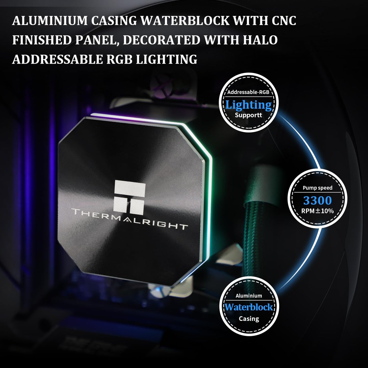 Thermalrlght Frozen Edge 360 Black CPU Liquid Cooler,Efficient PWM Controlled Pump 3300RPM,120mm PWM Fan,Water Cooling Computer Parts,for AMD