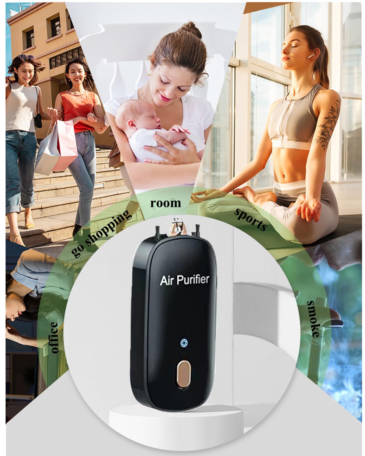 Portable Air Purifier,HAIEGACR Personal Air Purifier Necklace, Wearable Mini Air Ionizer Eliminates Pollen,Smoke,Dust for Outdoor,Travel (Black)