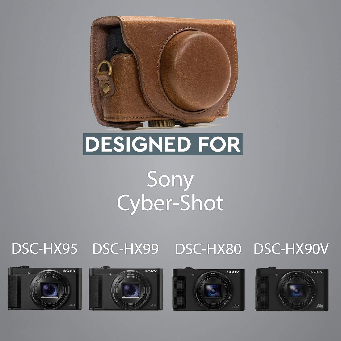MegaGear MG597 Sony Cyber-shot DSC-HX99, DSC-HX95, DSC-HX90V, DSC-HX80 Ever Ready Leather Camera Case with Strap - Dark Brown