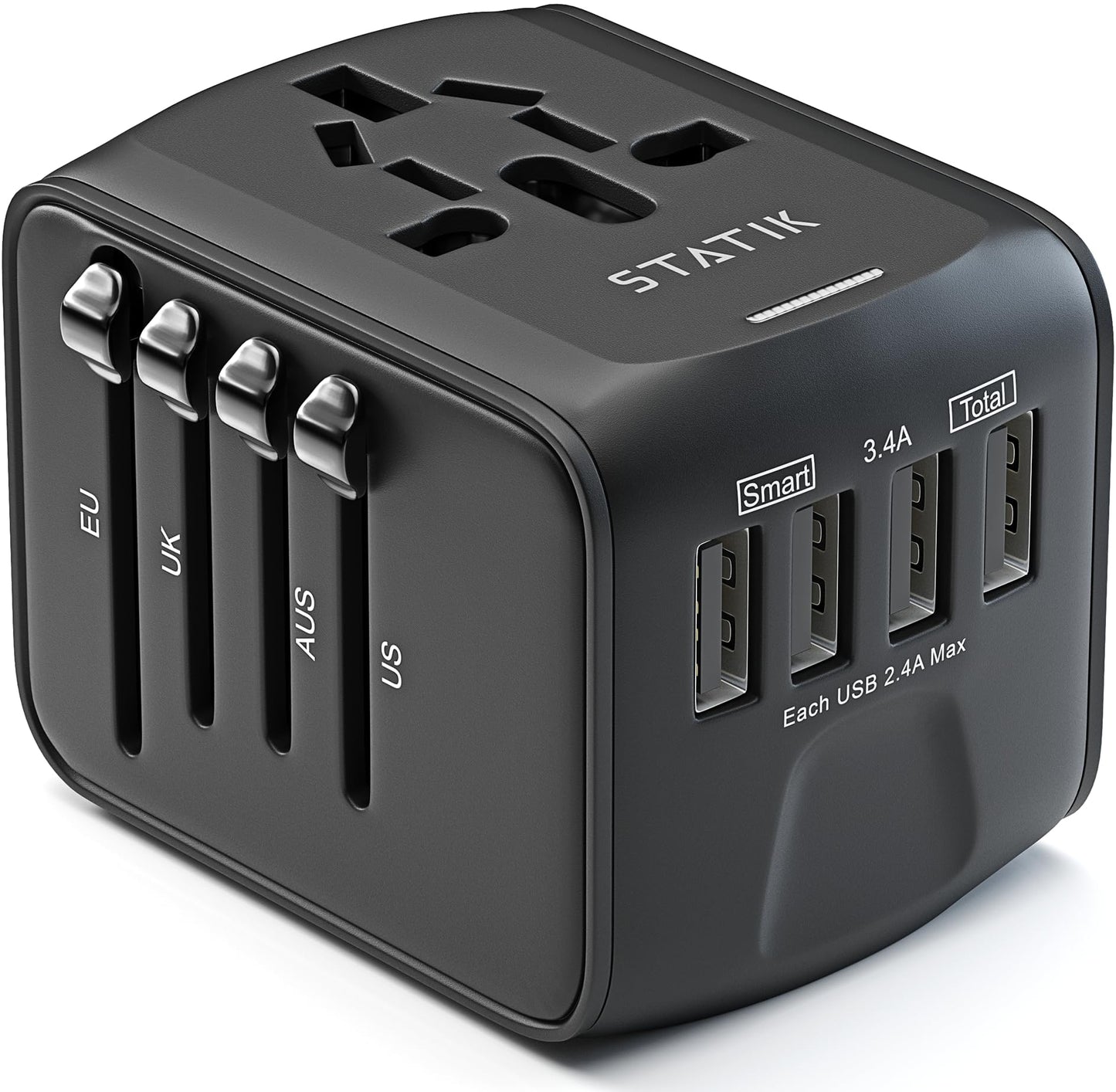 STATIK GloboCharge 12W Universal Travel Adapter Worldwide - International Power Adapter Plug Europe, UK, USA, Australia Slide Outlets, Universal…