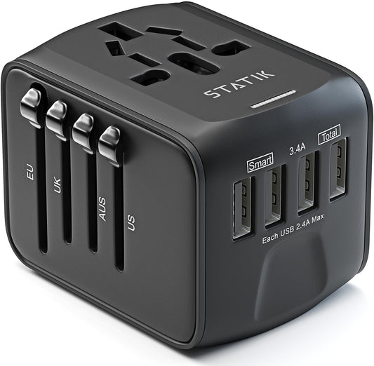 STATIK GloboCharge 12W Universal Travel Adapter Worldwide - International Power Adapter Plug Europe, UK, USA, Australia Slide Outlets, Universal…