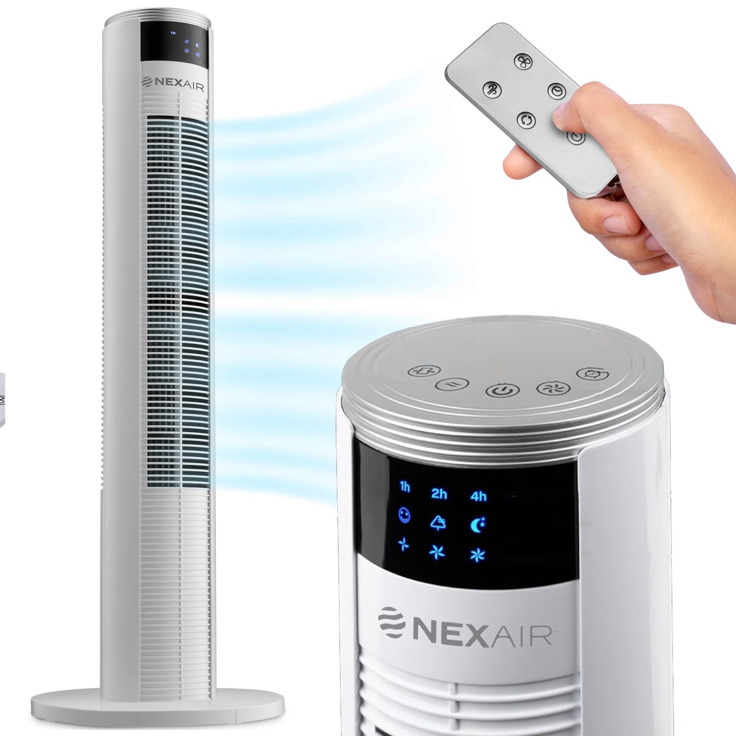 NEXAIR 36” Oscillating Tower Fan, 3 Speed Portable Fan Tower With Remote Control, Quiet Operating Floor Fan for Bedroom with 7.5 Hr Auto Off Timer