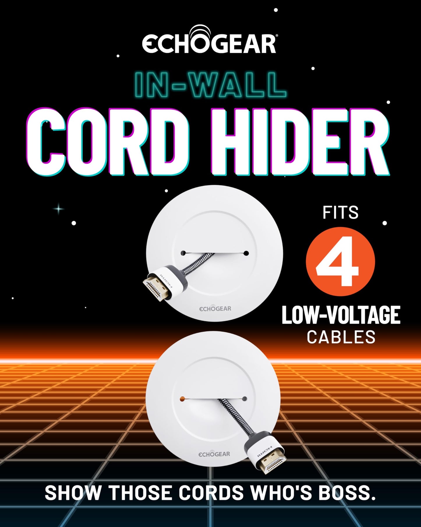 ECHOGEAR TV Cord Hider for Wall Mounted TV - White Cable Management Kit Hides TV Wires Behind The Wall- Includes 2 Pass Throughs, Locking Brackets