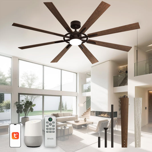Homlit 72 Inch Smart Ceiling Fan with Light and Remote, Walnut Ceiling Fan with Quiet Reversible DC Motor, Control Via WiFi Alexa App, 3CCT Dimmable