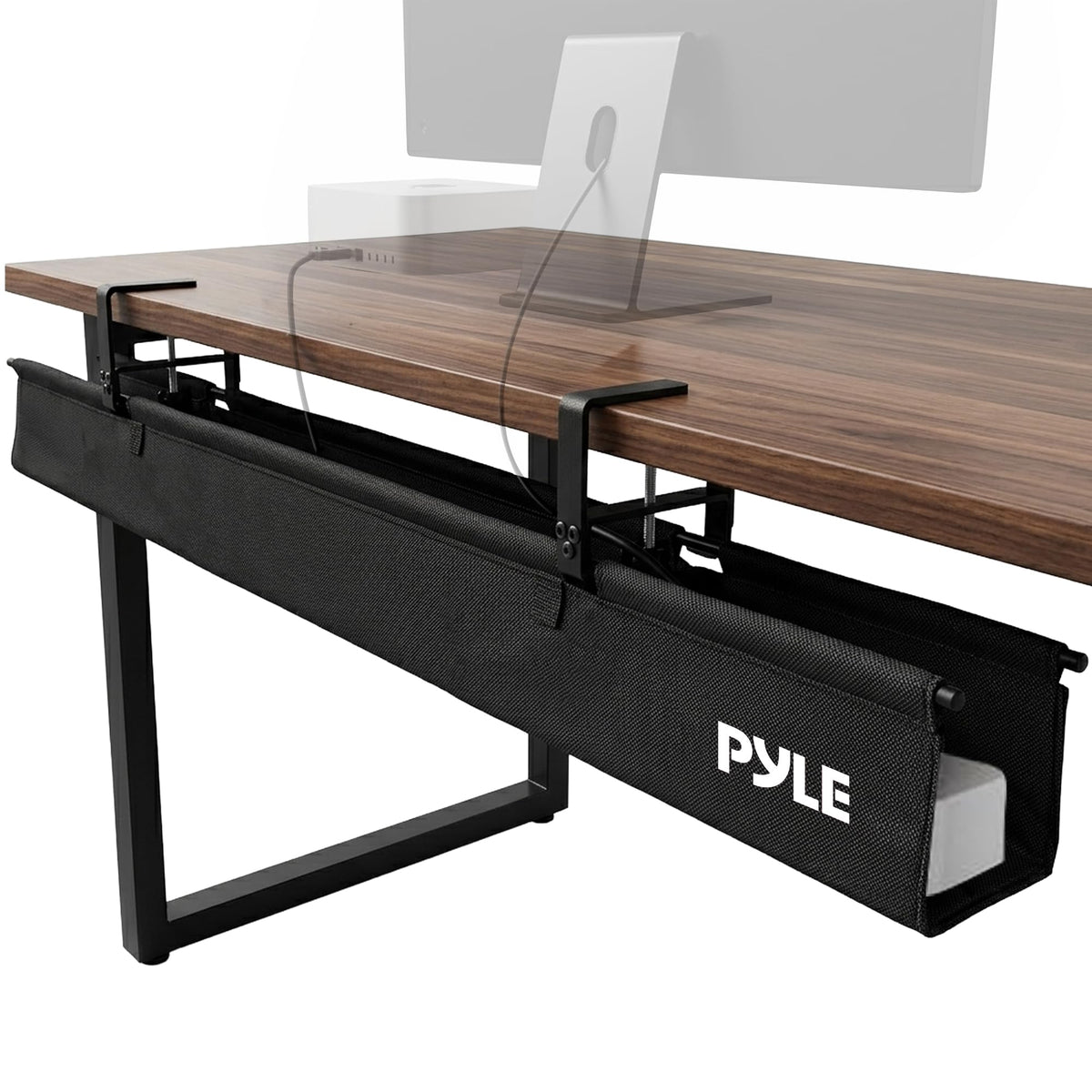 Pyle 48" Under Desk Cable Management Tray, Under Desk Wire Organizer with Clamp or Screw Mount, Desk Cable Organizer with Fabric Design for Large