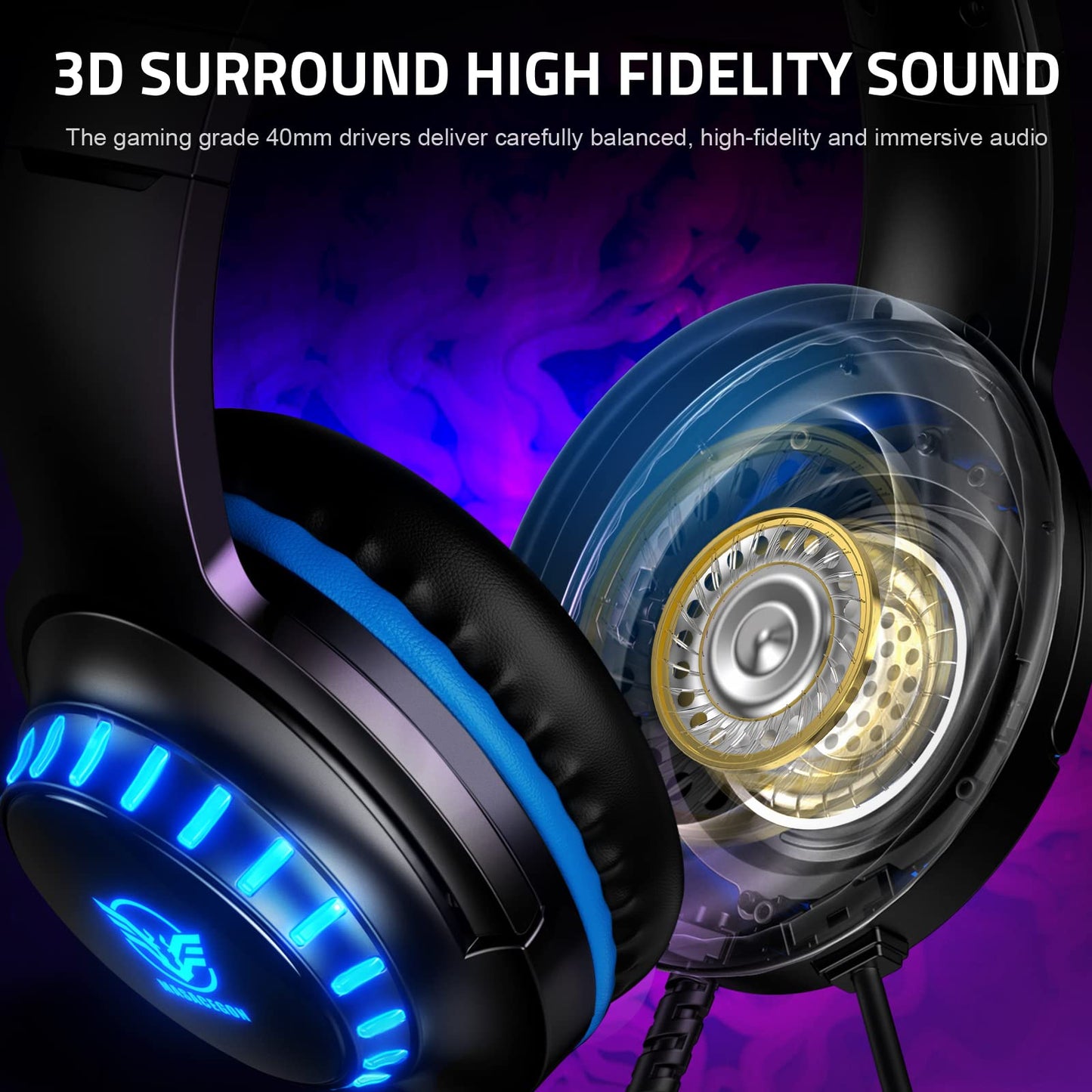 Pacrate Gaming Headset for PS5/PS4/Xbox One/Nintendo Switch/PC/Mac, PS5 Headset with Microphone Xbox Headset with LED Lights, Noise Cancelling PS4
