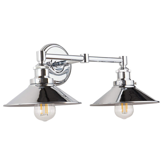 Linea di Liara Andante 2 Light Bathroom Vanity Light - Industrial Polished Chrome Fixtures Above Mirror, Farmhouse Lighting for Bathroom, Bulb