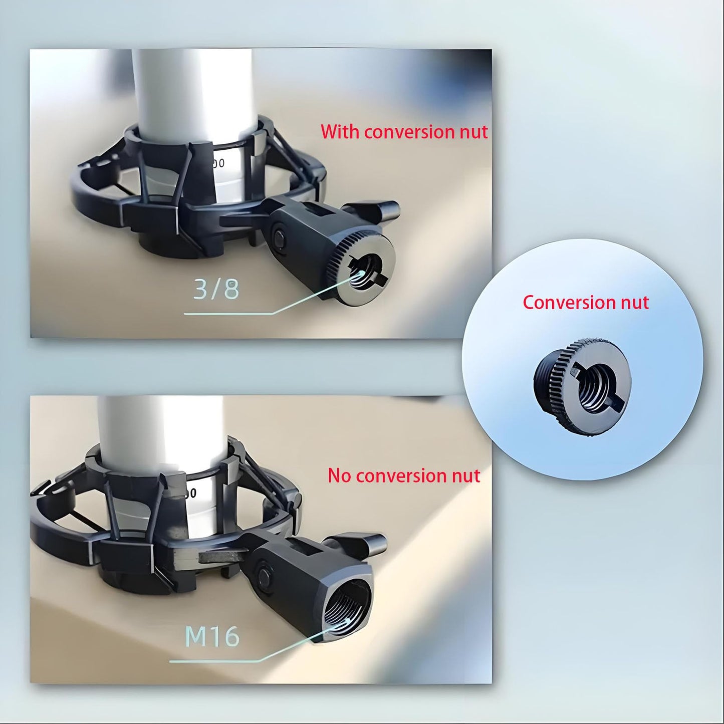 HLGHLG Universal Microphone Shock Mount for 42-46mm Mics, Professional Anti-Vibration Holder with 3/8" or M16 Thread, Compatible with Studio Condenser