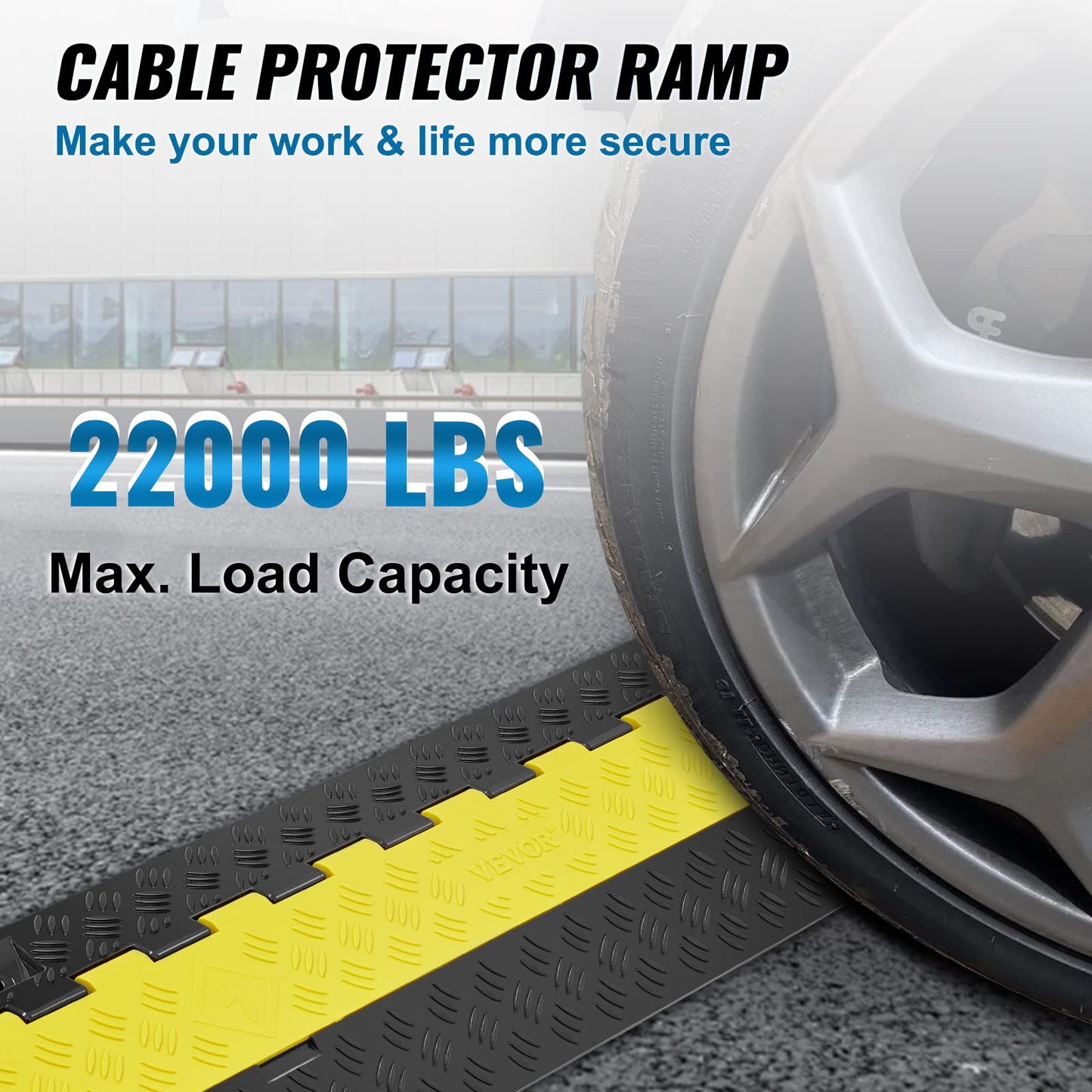VEVOR Cable Protector Ramp, 2 Channel, 22000 lbs/axle Capacity Heavy Duty TPU Wire Cord Cover Ramp Hose Protector Driveway, Traffic Speed Bump w/TPR